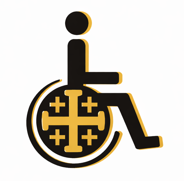 Accessibility icon with a cross symbol on a white background