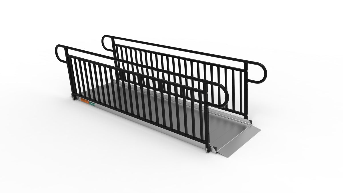 EZ-ACCESS GATEWAY 3G Solid Surface Portable Ramp, 10 ft / Vertical Picket / Non-Coated Deck with Black Rail