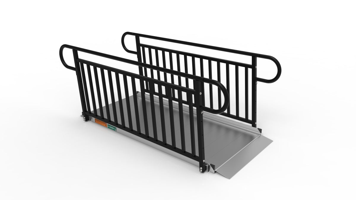 EZ-ACCESS GATEWAY 3G Solid Surface Portable Ramp, 7 ft / Vertical Picket / Non-Coated Deck with Black Rail
