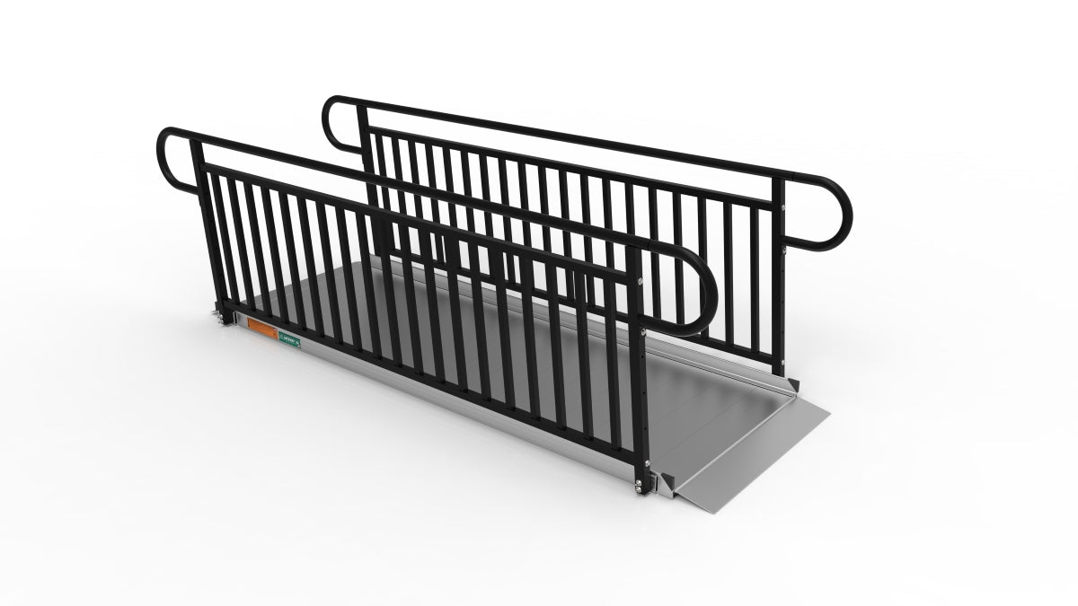 EZ-ACCESS GATEWAY 3G Solid Surface Portable Ramp, 9 ft / Vertical Picket / Non-Coated Deck with Black Rail