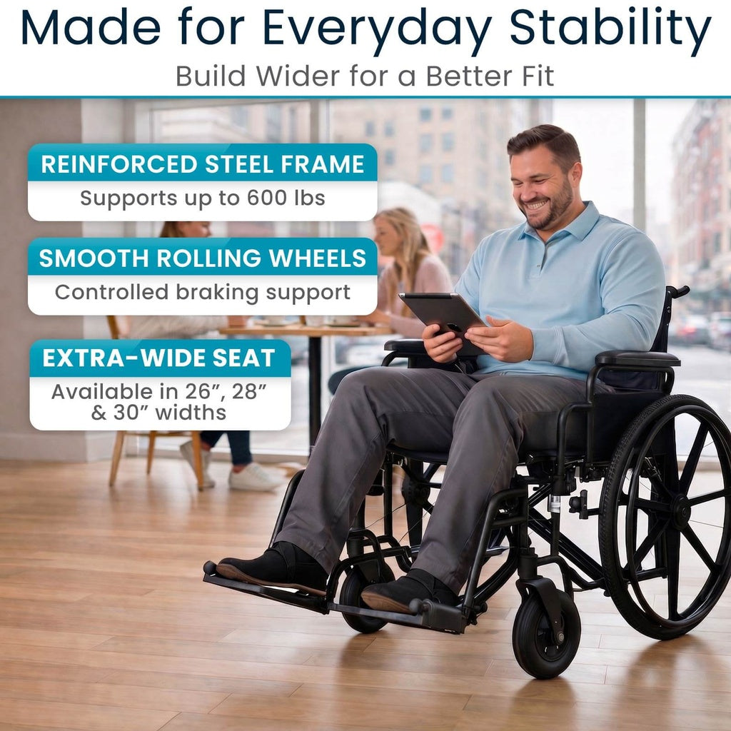 Bariatric Wheelchair K7, 26 to 30 Inch, 600 lb