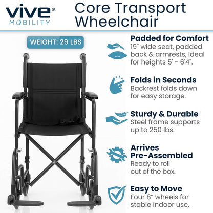 Core Transport Wheelchair, 17 Inch Seat
