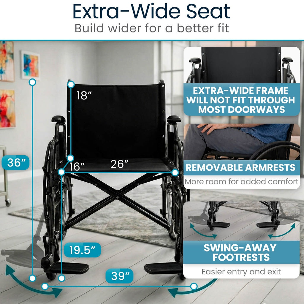 Bariatric Wheelchair K7, 26 to 30 Inch, 600 lb